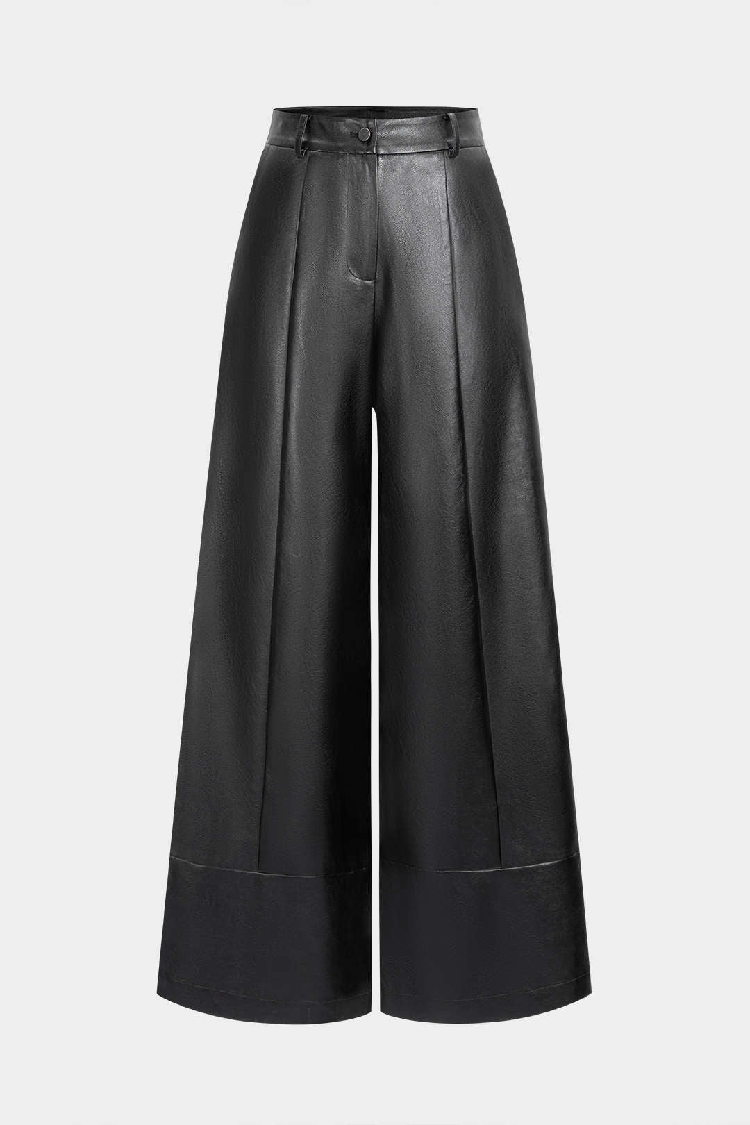 Kunstlederhose mit weitem Bein und Knöpfen