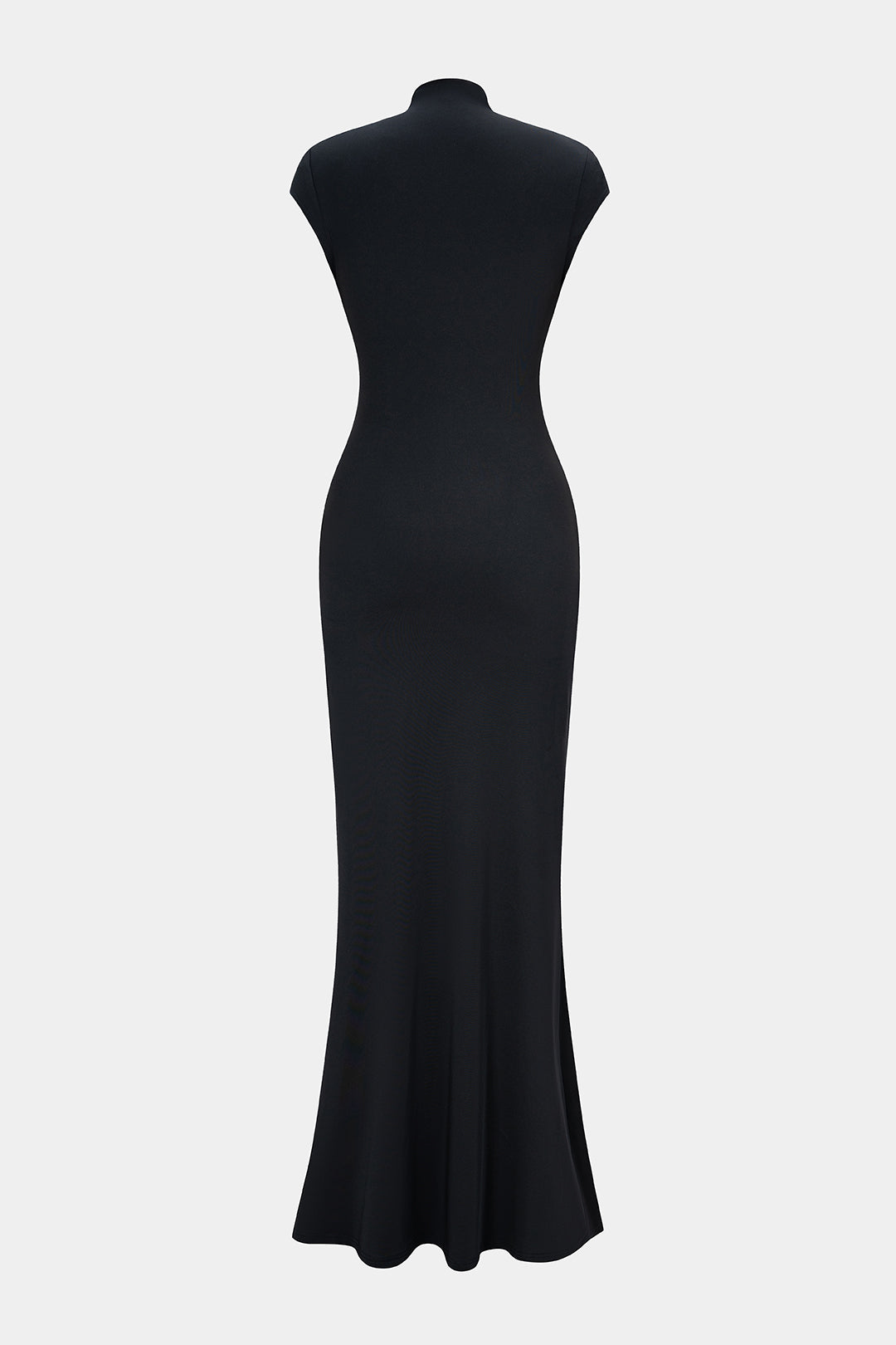 Mock Neck Cut Out High Slit Short Sleeve Maxi Dress