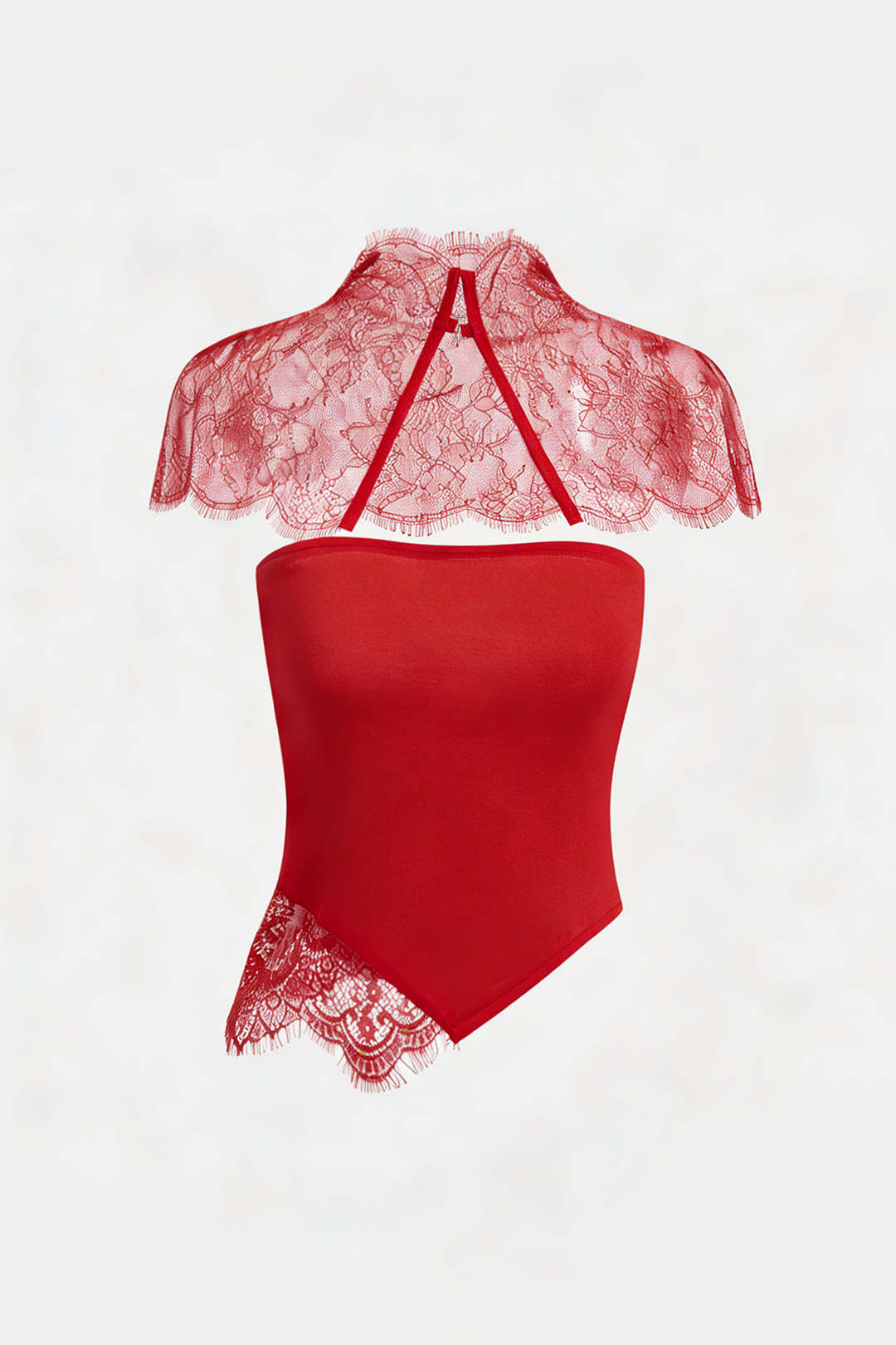 Asymmetrisches Schlauchtop mit Spitzenbesatz und transparentem Schal