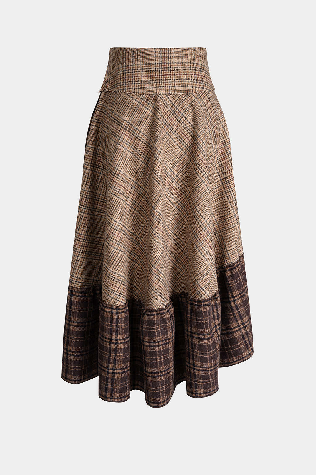 Plaid Print Contrast Asymmetrical Skirt
