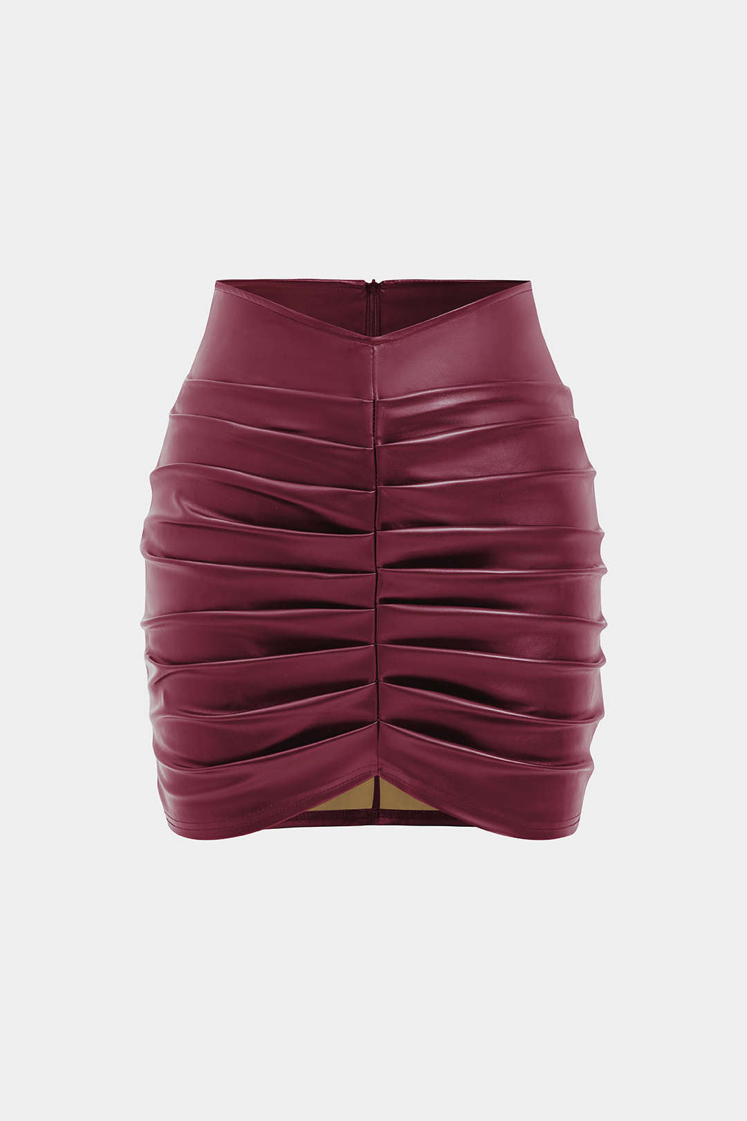 Solid Faux Leather Ruched Skirt