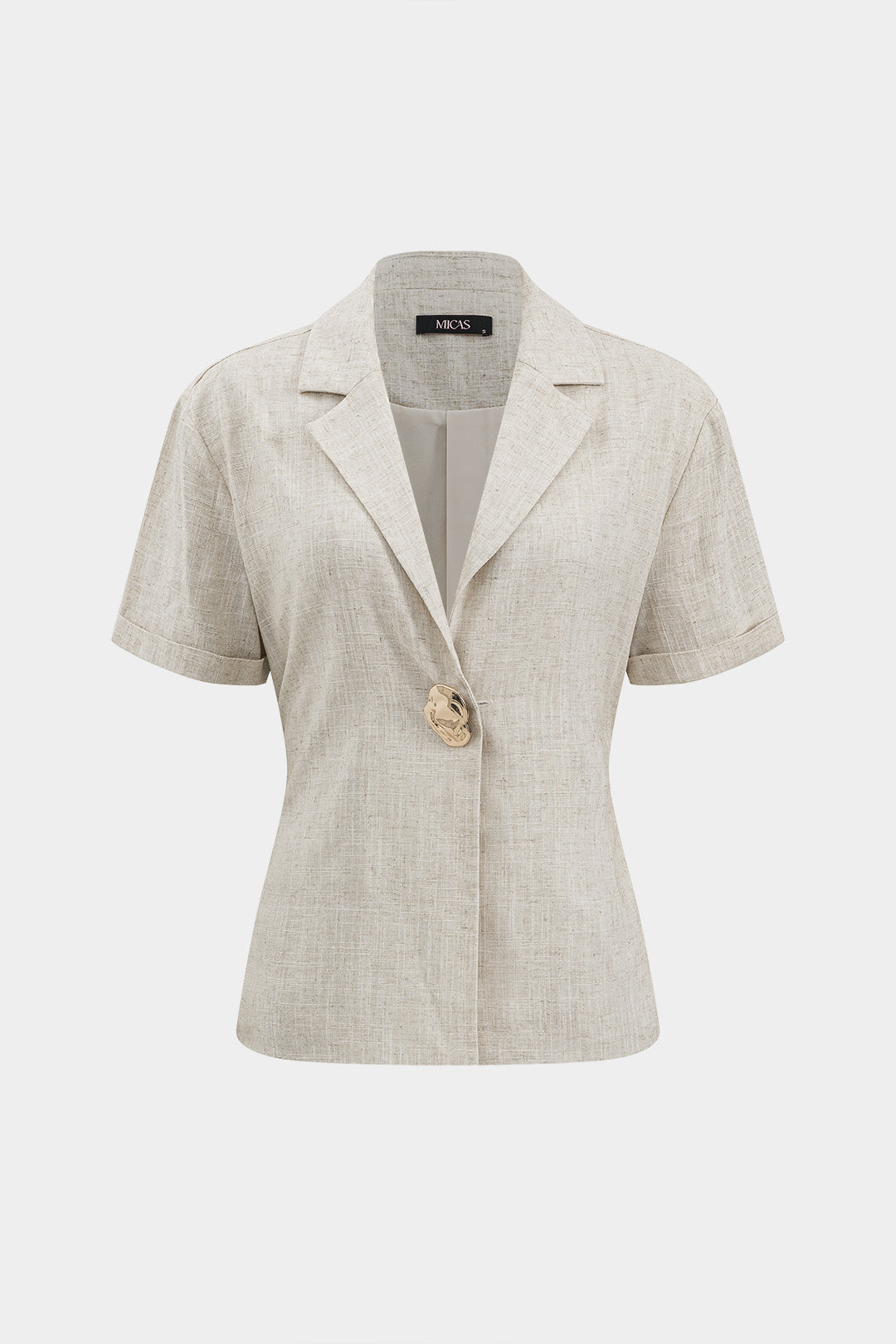 Linen Metallic Button Tie Back Short-Sleeve Shirt