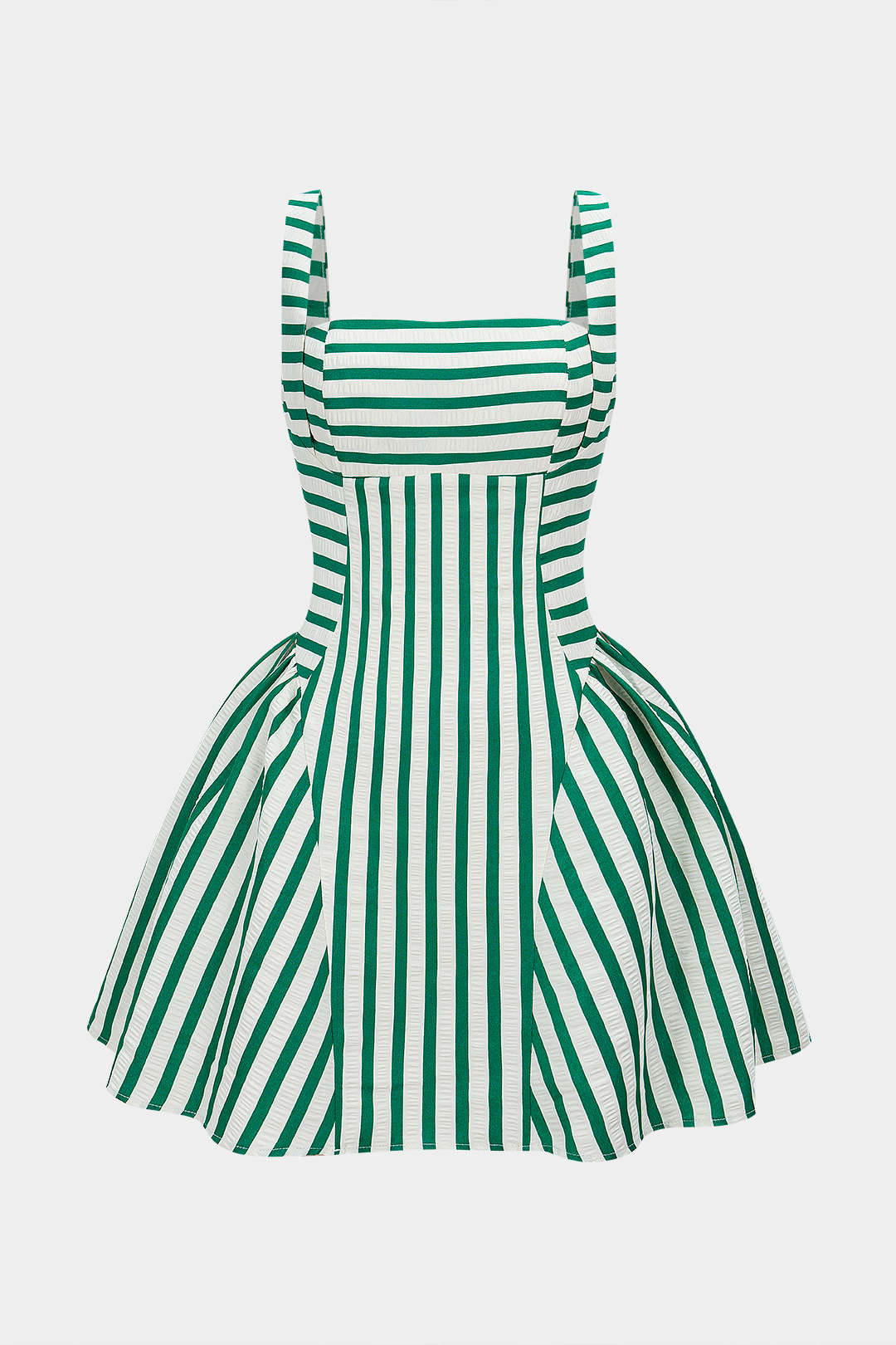 Gestreiftes ärmelloses Minikleid mit eckigem Ausschnitt und Raffungen