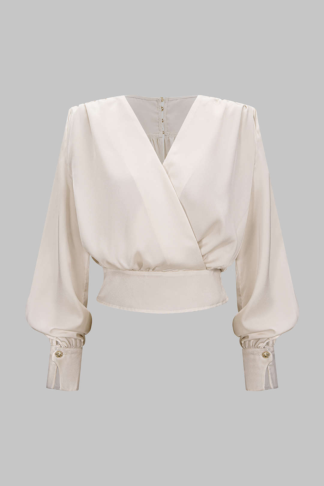 Satin V-Neck Ruched Long-Sleeve Shirt