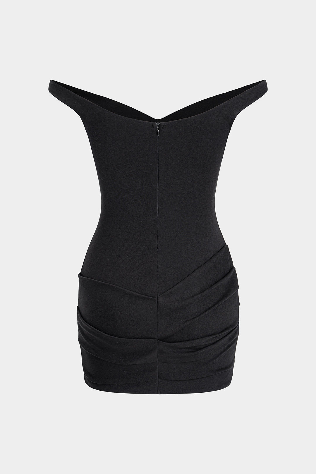 Einfarbiges, schulterfreies, gerafftes ärmelloses Minikleid