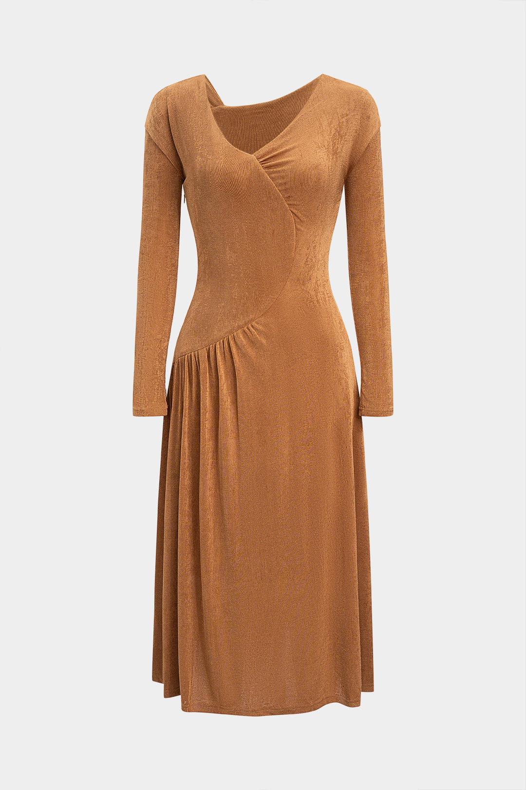 Ruched Asymmetrical Long Sleeve Maxi Dress