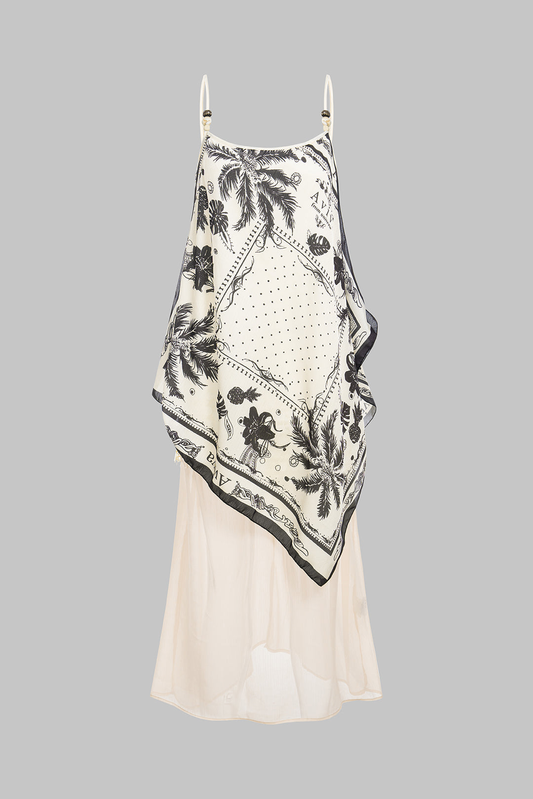 Leaf Print Patchwork Sequin Beaded Sleeveless Midi Dress