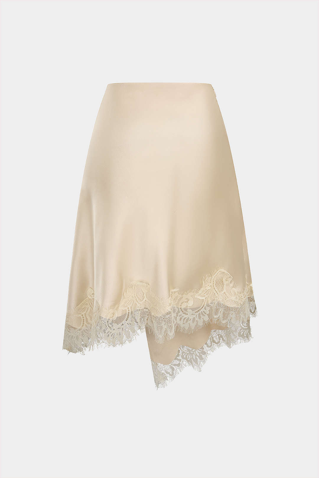 Satin-Patchwork-Spitzenrock mit asymmetrischem Saum