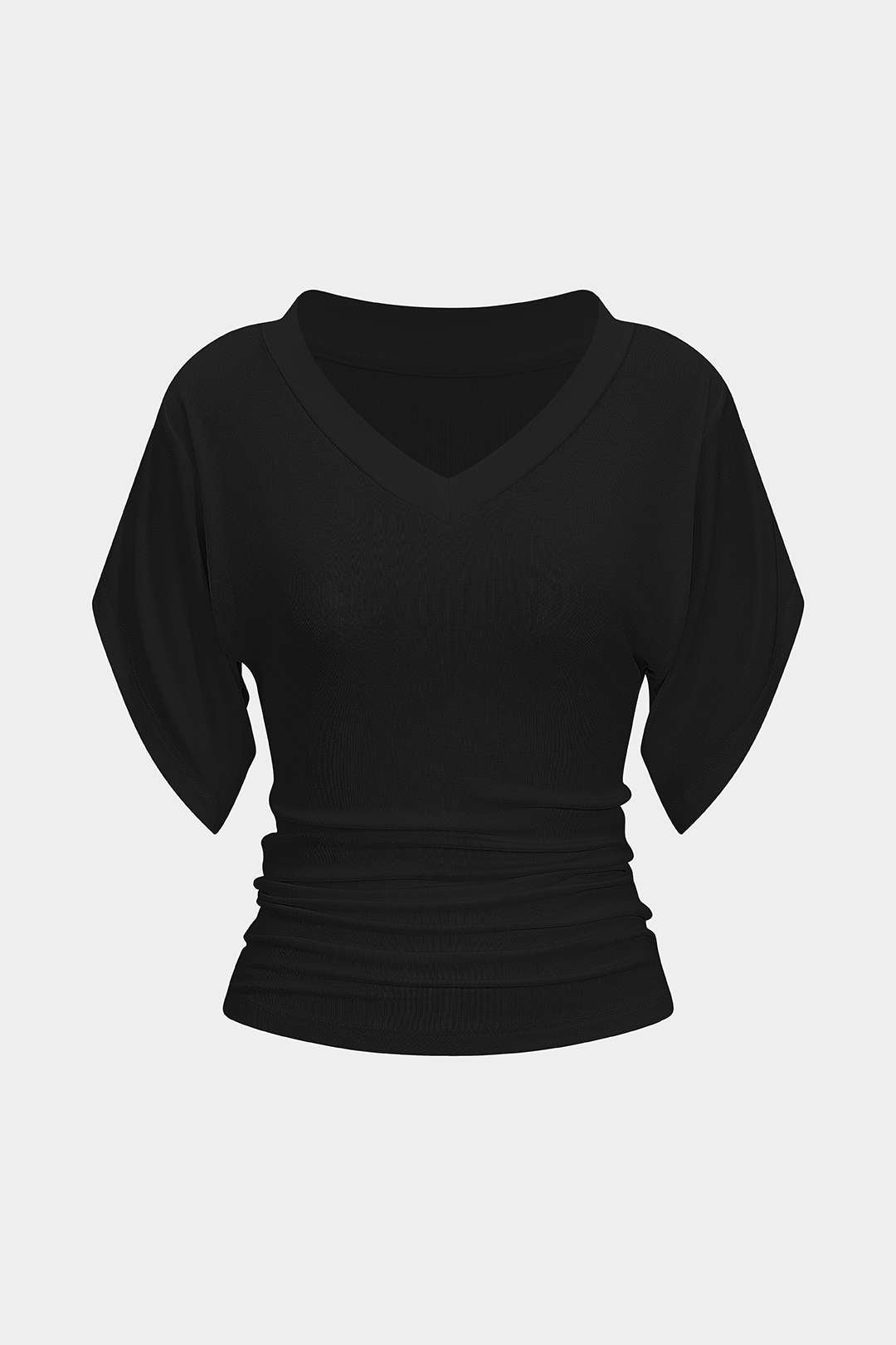 T-shirt froncé à col en V et taille cintrée