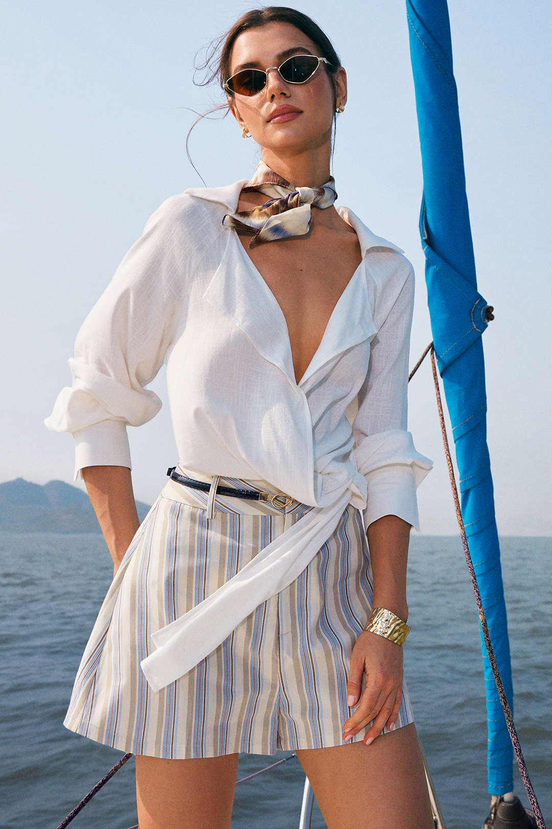 Lapel Knotted Long-Sleeve Shirt