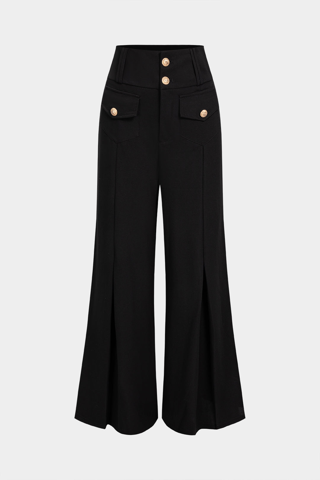 Metallic Button High Waist Wide Leg Pants