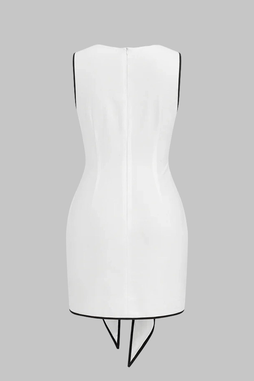Mini-robe sans manches à col rond, lien à nouer sur le devant et contrastes
