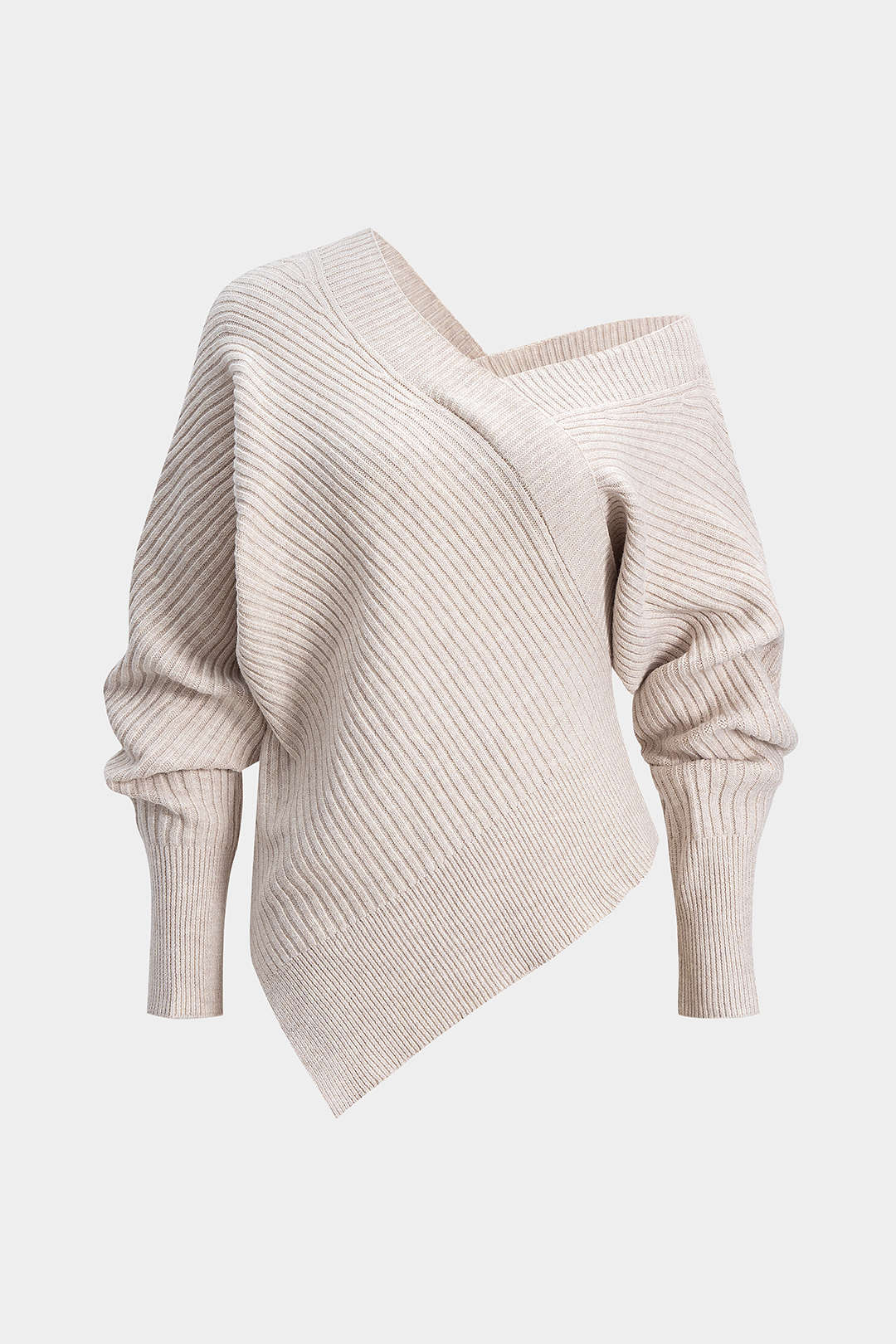 Asymmetrisches V-Ausschnitt Langarmshirt aus Strick
