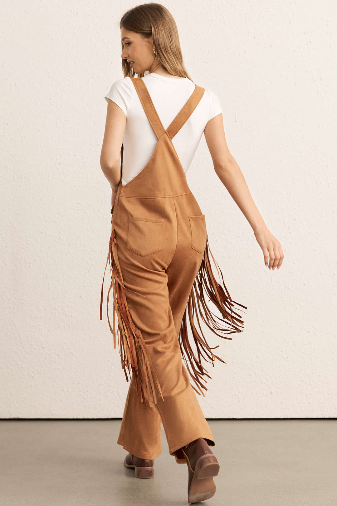 Fransenknopf Ärmelloser Jumpsuit mit weitem Bein