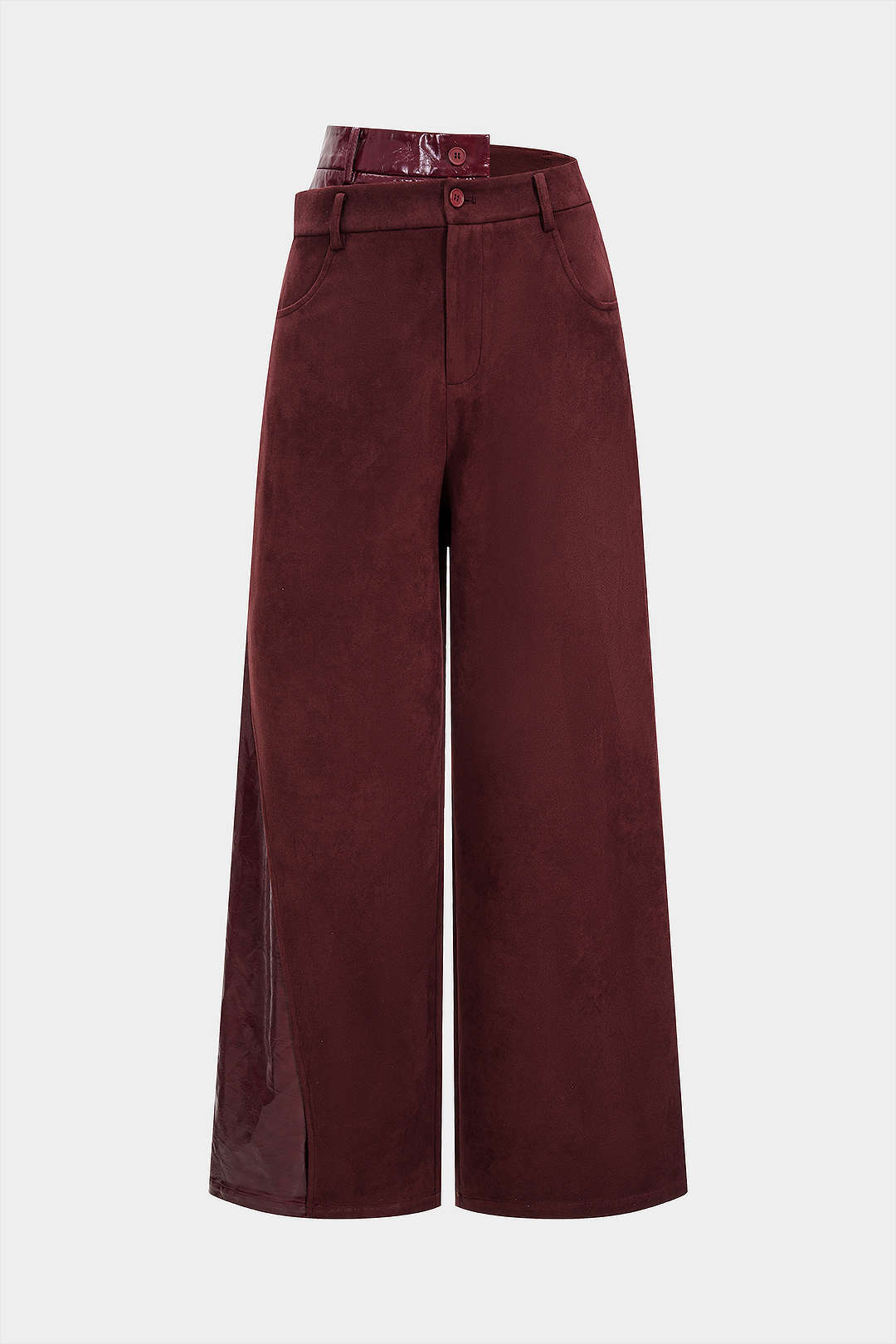 Faux Leather Suede Patchwork High Waist  Asymmetrical Pants