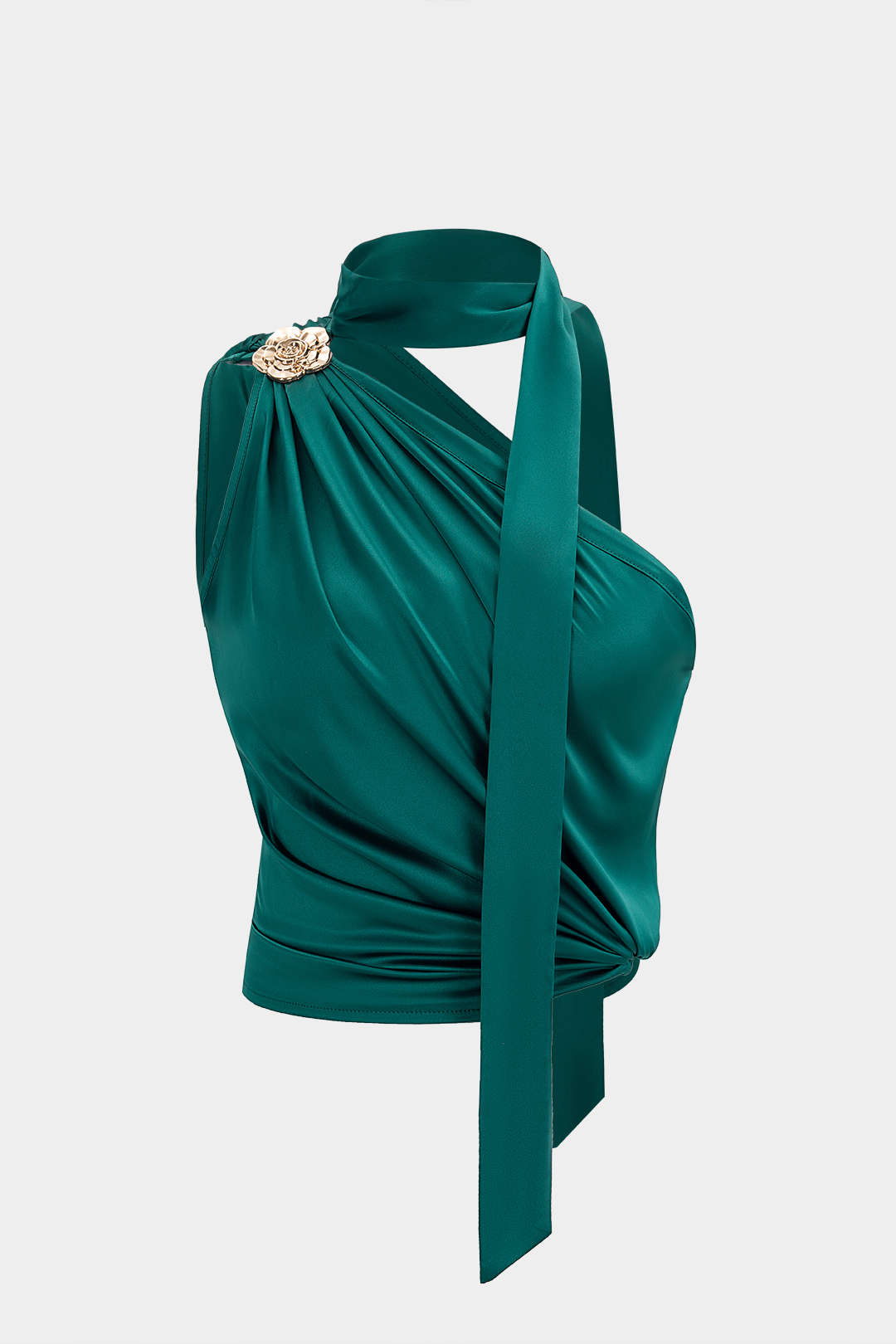 Metallic-Satin-Trägertop mit asymmetrischen Raffungen