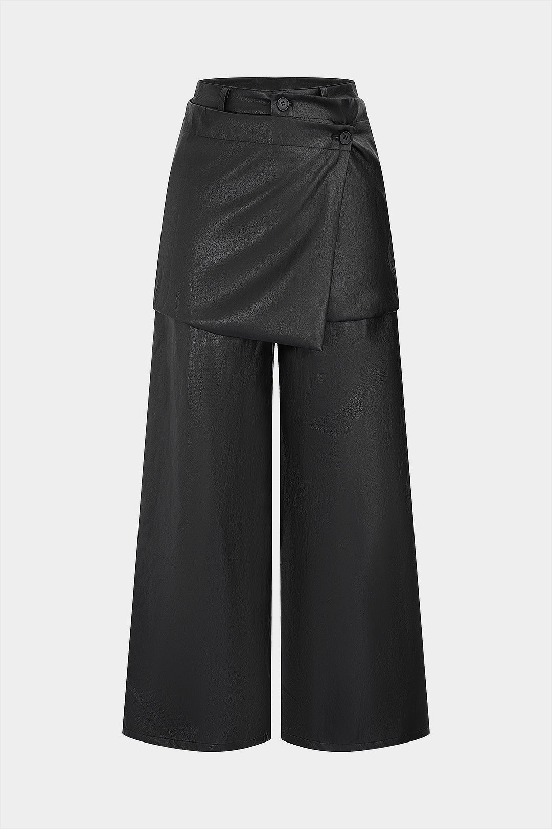 Faux Leather Asymmetrical Wide Leg Pants