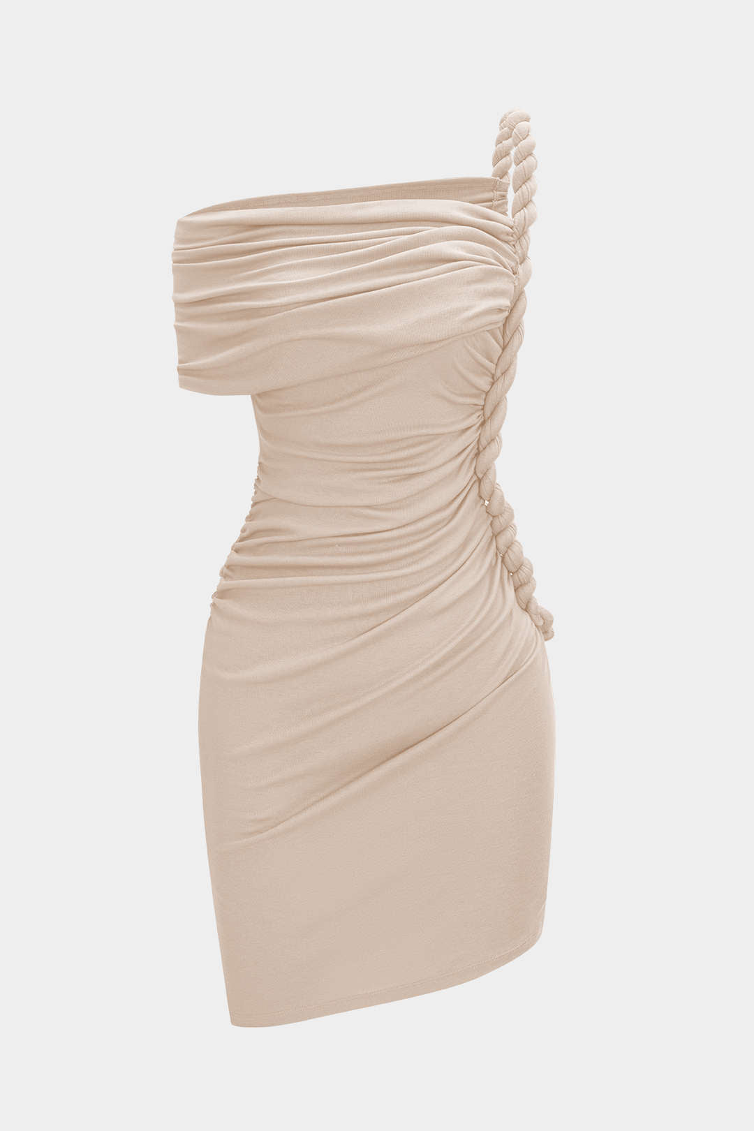 Ruched Twist Knot One Shoulder Short Sleeve Mini Dress