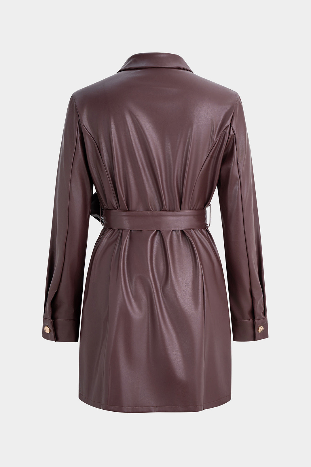 Faux Leather Belted Long Sleeve Mini Dress