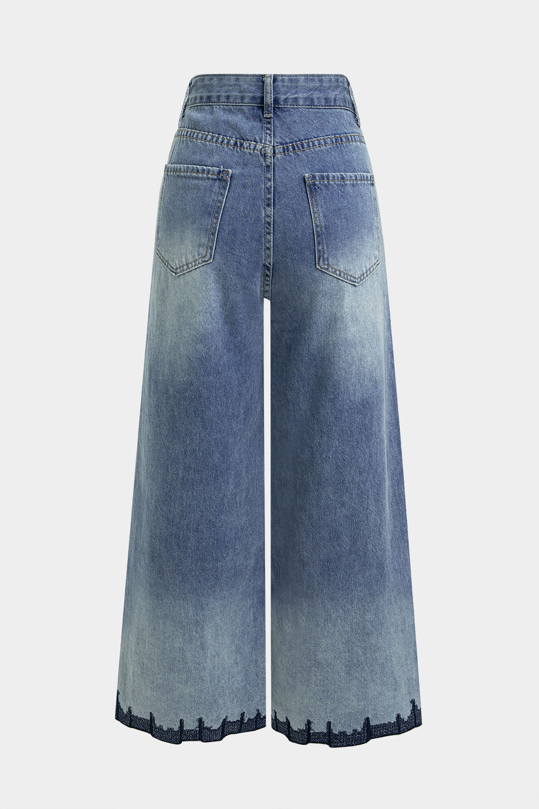 Denim Rhinestone Embroidery High Waist Straight Leg Jeans