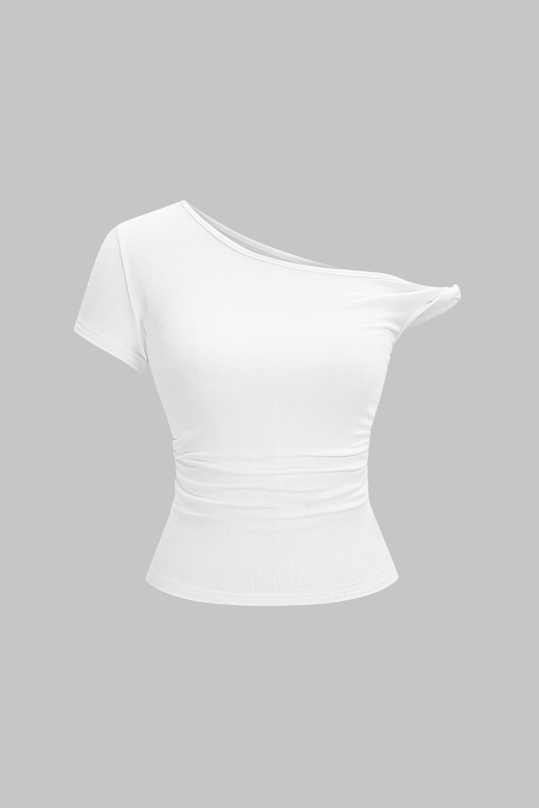 Ein-Schulter-T-Shirt mit Twist-Knoten und asymmetrischem Kurzarm