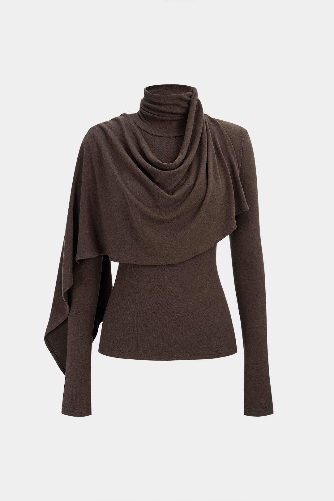 Einfarbiges, hochgeschlossenes, gerafftes Langarmshirt