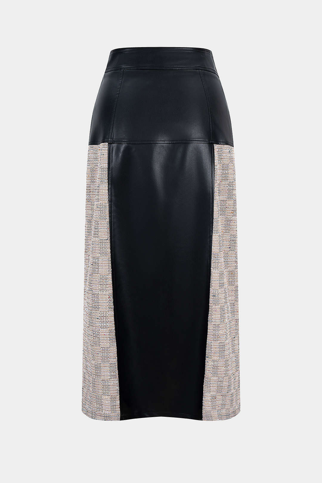 Faux Leather Patchwork Asymmetrical Zipper Split Skirt
