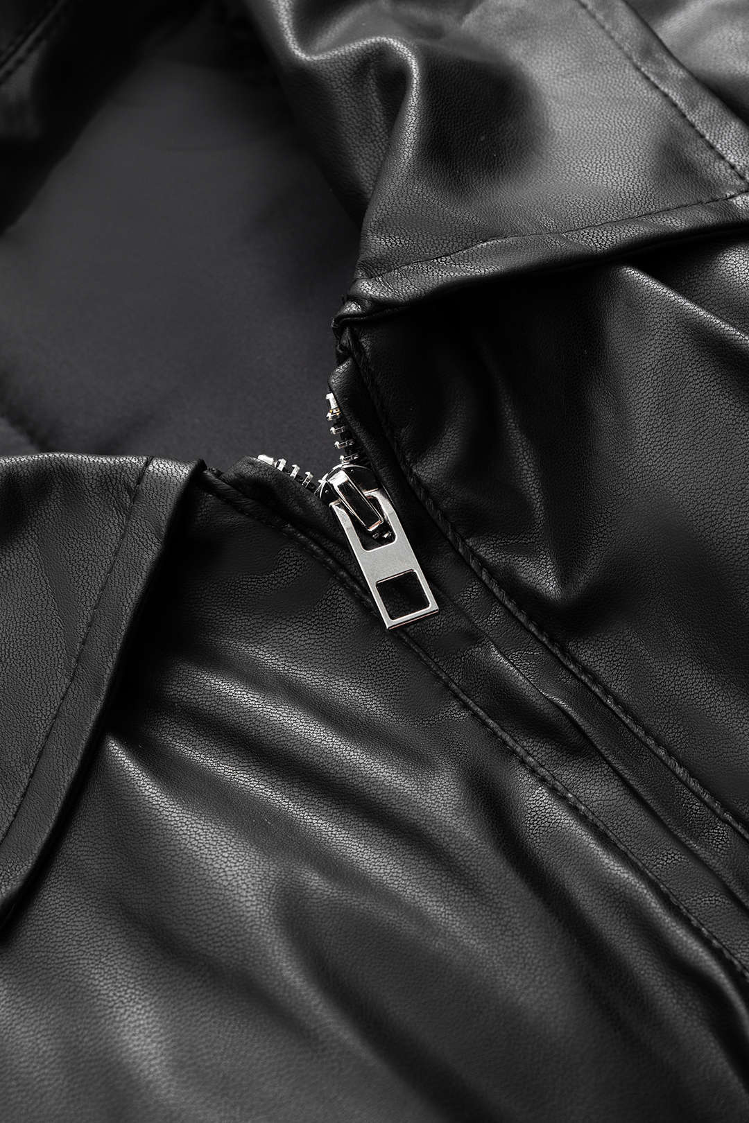 Faux Leather Ruched Zipper Pocket Cropped Puffer
