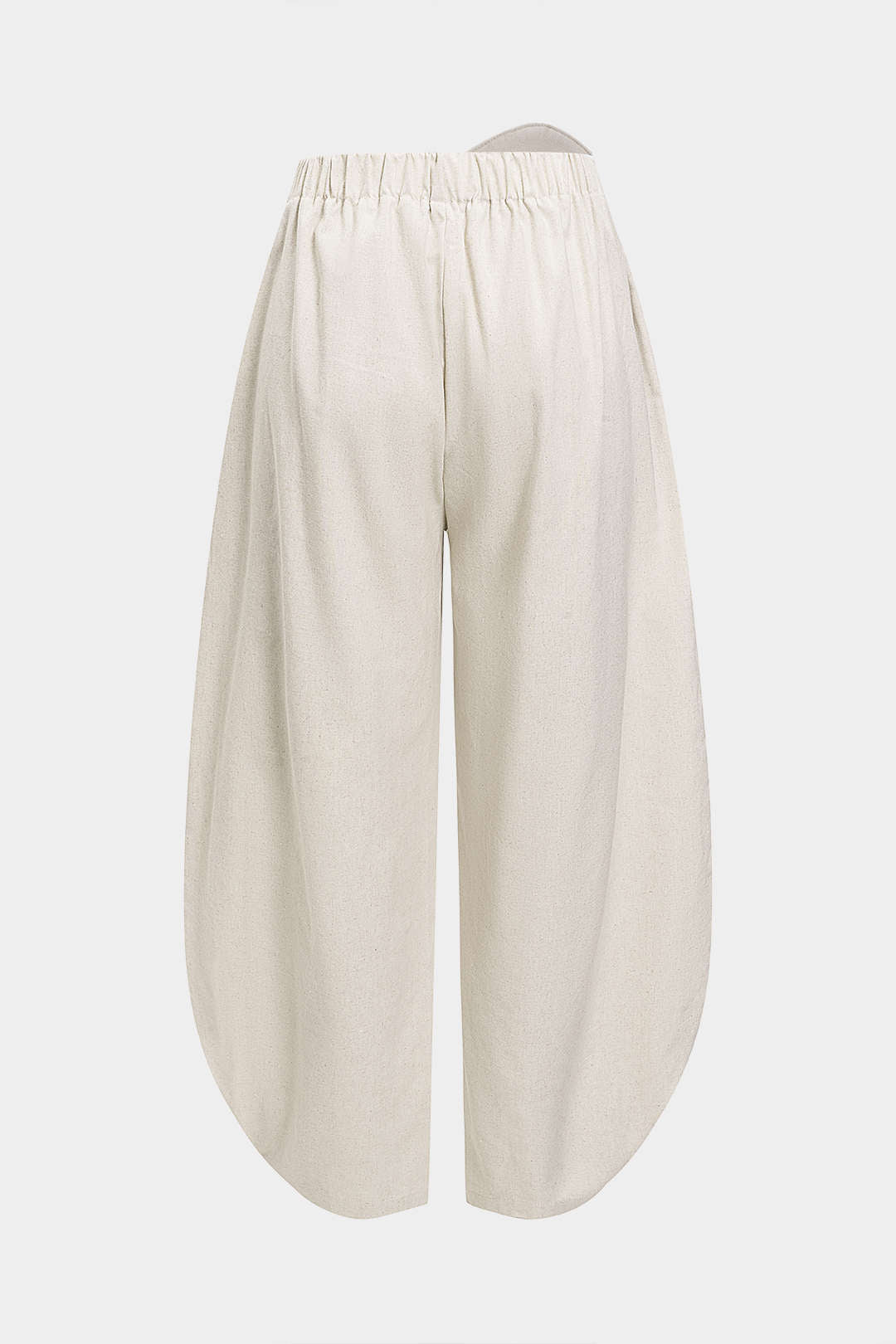 Linen Button Asymmetrical Ruched Barrel Trousers