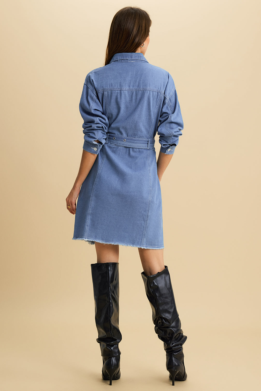 Jeanskleid mit Bindedetail und langen Ärmeln