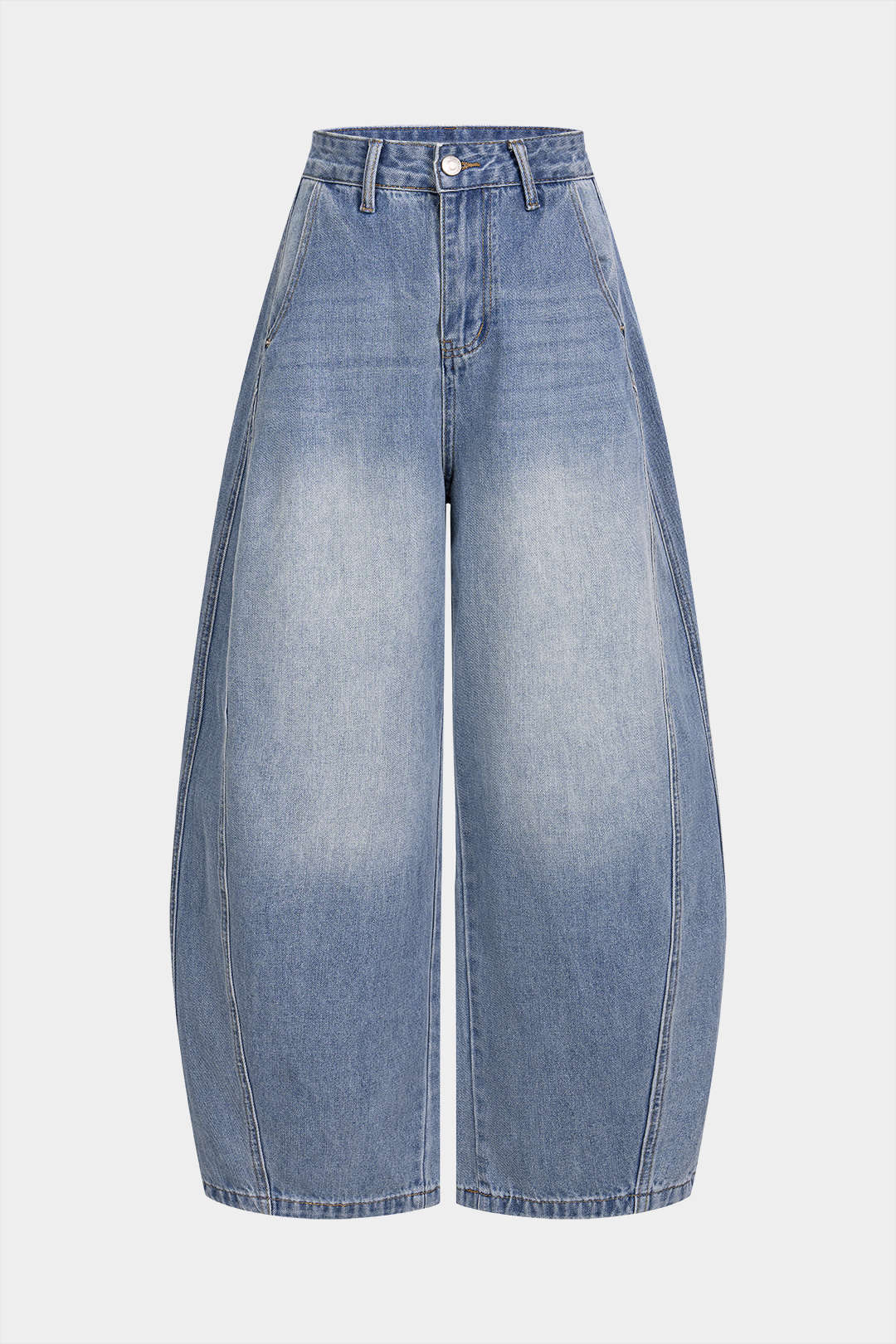 Jeans mit weitem Bein, Knöpfen und Taschen aus Denim