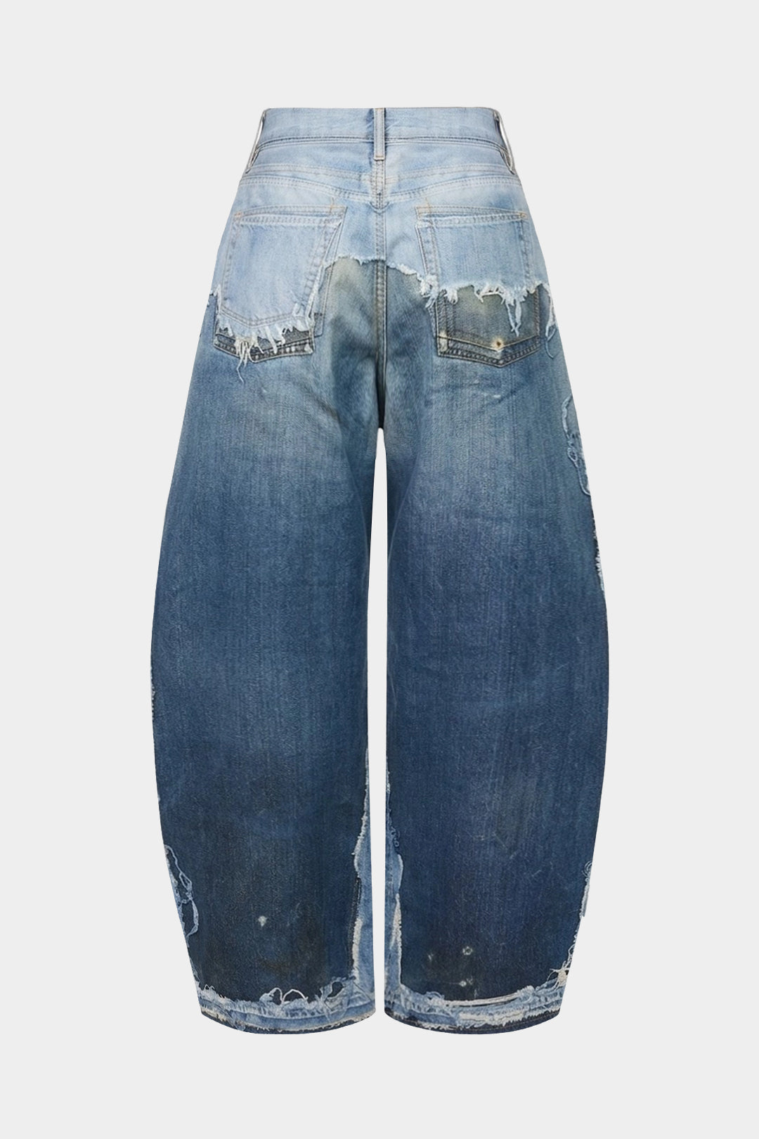 Contrast Denim Print Pocket Barrel Pants