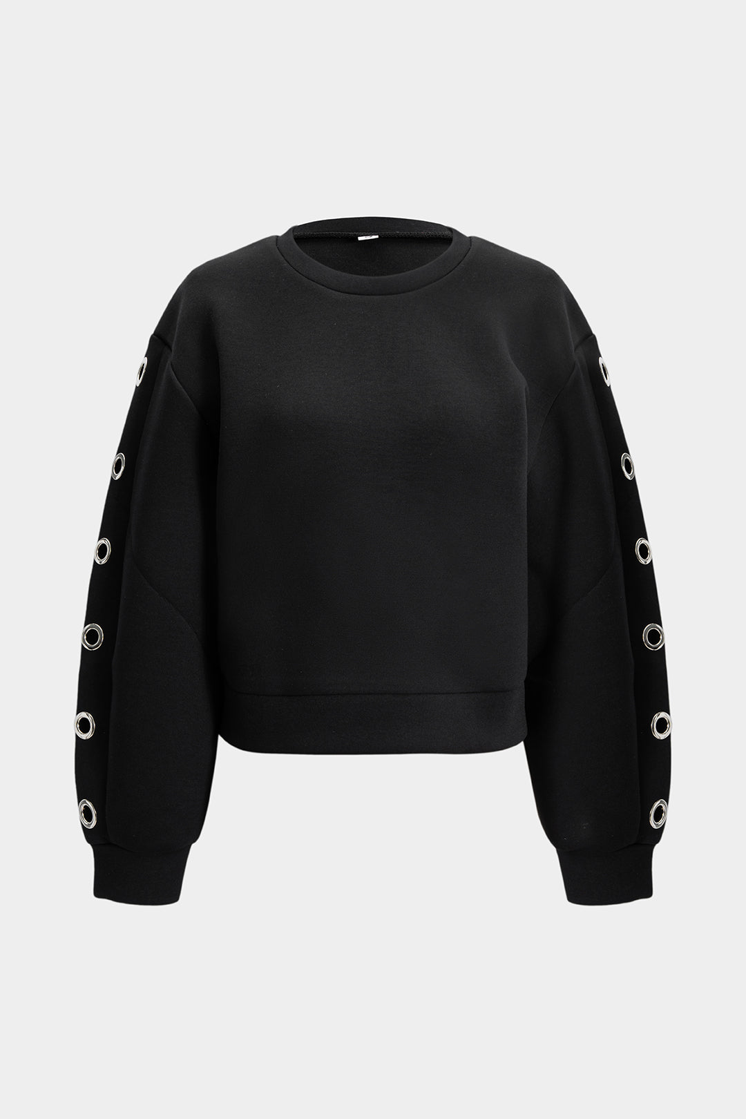 Metallic Rundhals-Top mit Aushöhlungen und Ringdetails, langärmlig
