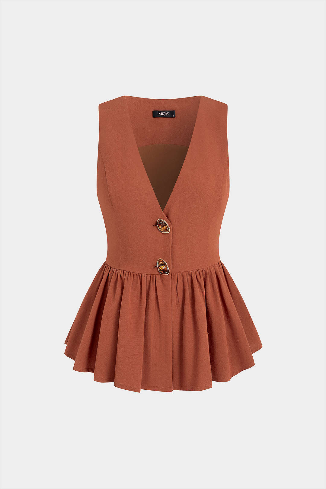 V-Ausschnitt Knopf Raffung Tanktop