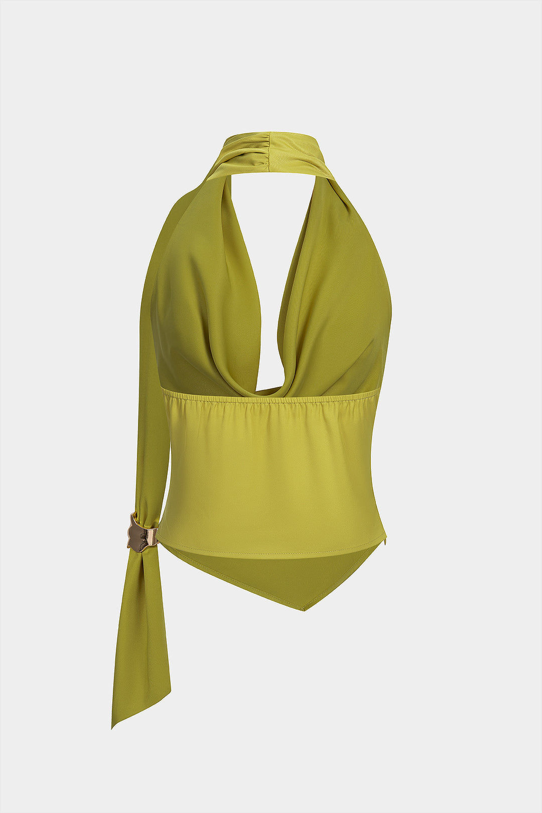 Neckholder-Top mit Wasserfallausschnitt, gerafftem Rücken und asymmetrischem Saum