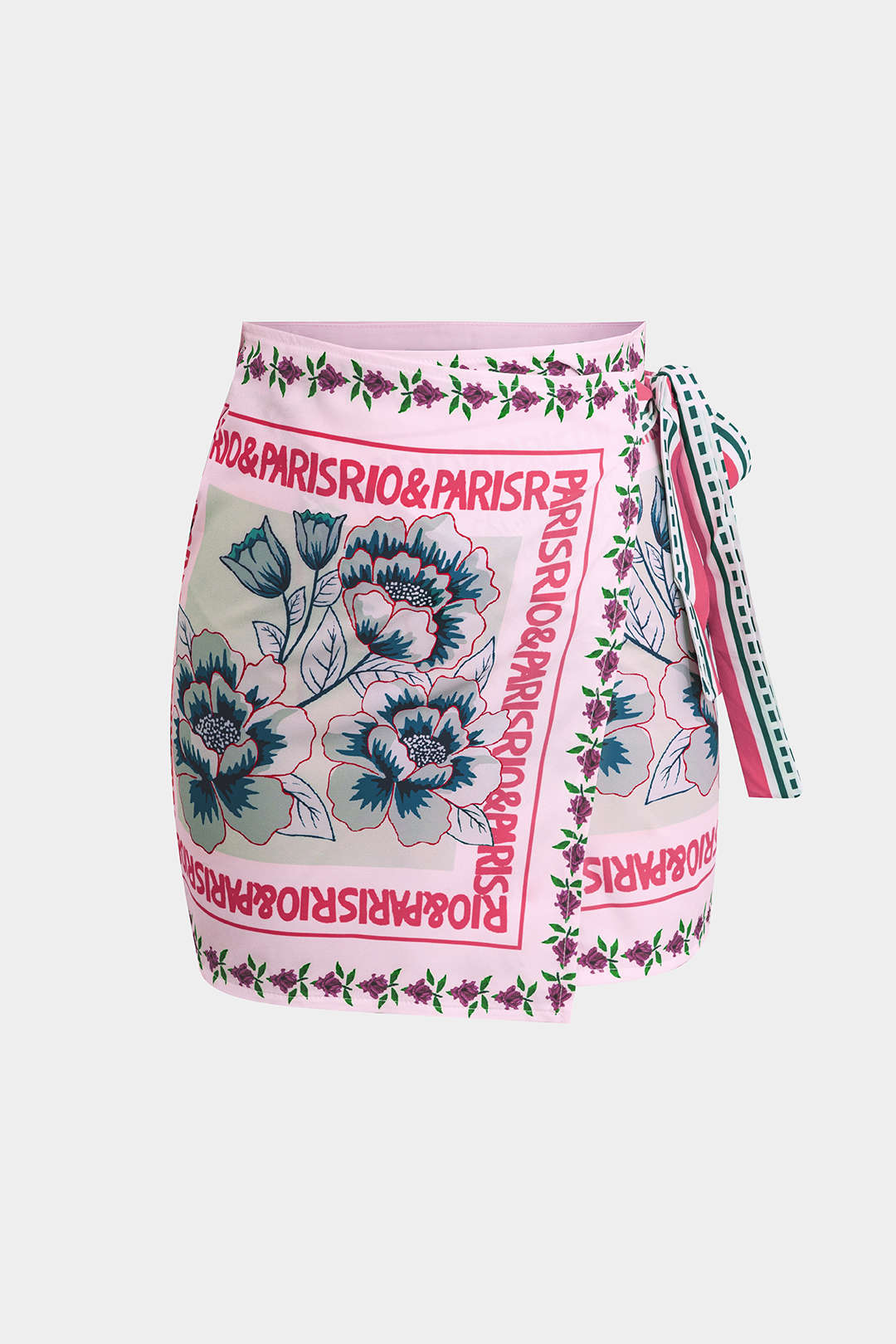 Retro Floral Print Knotted Wrap Mini Skirt
