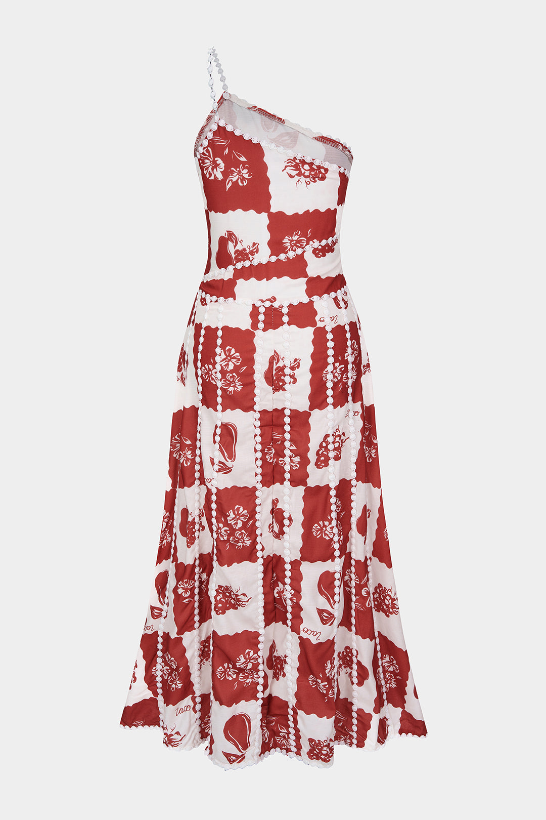 Floral Print Lace Trim Patchwork One Shoulder Sleeveless Maxi Dress