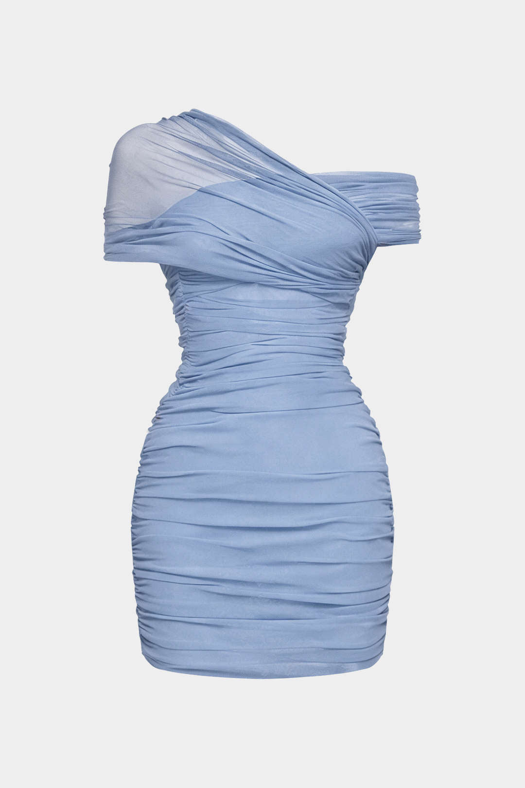 One-Shoulder-Minikleid aus Mesh, asymmetrisch, ärmellos