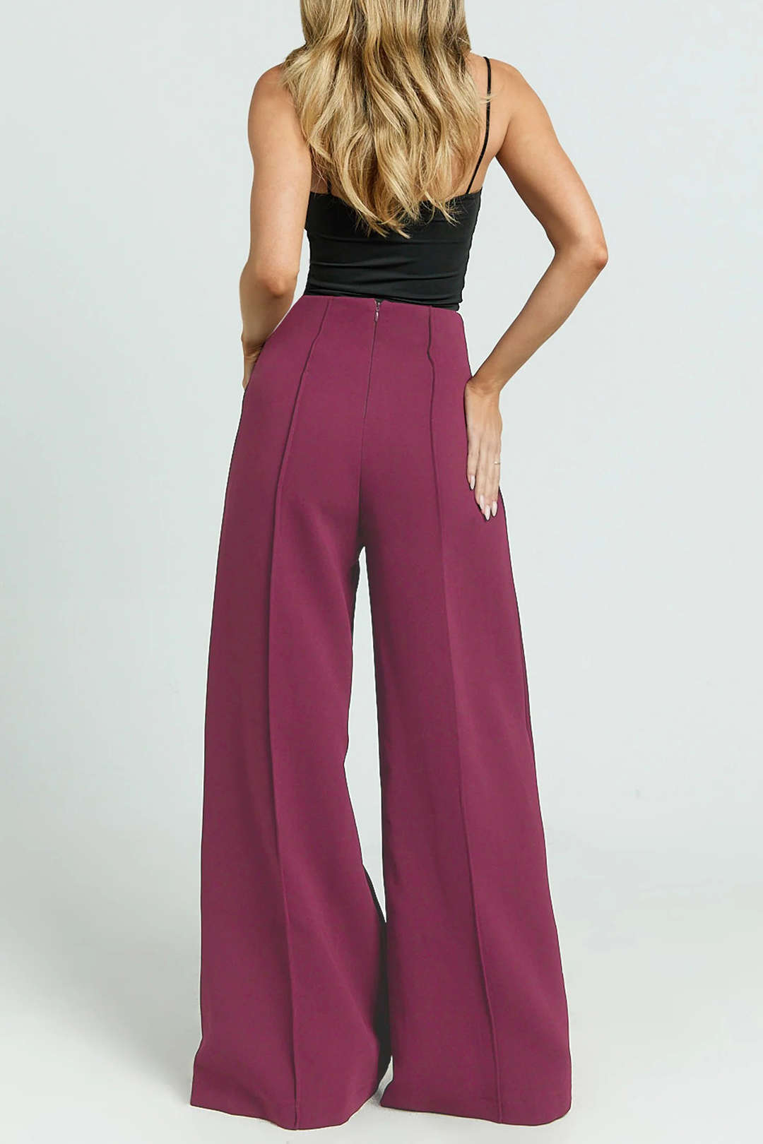 Solid High Waist Wide Leg Pants