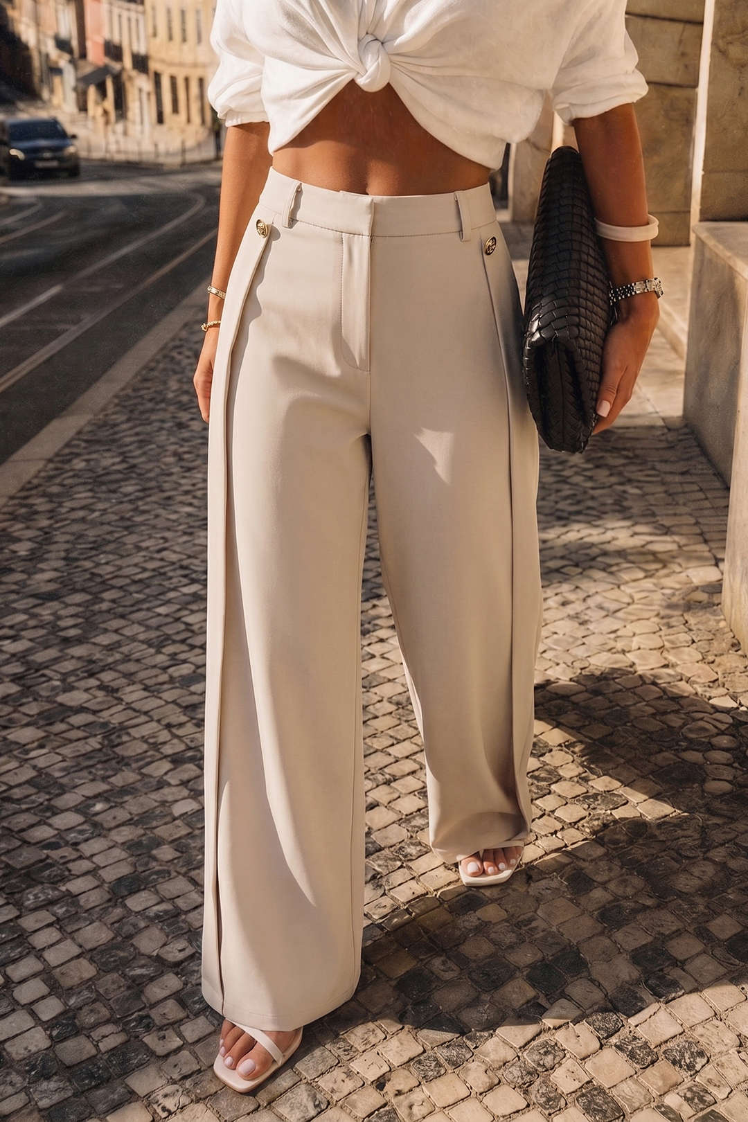 Metallic geraffte weite Hose