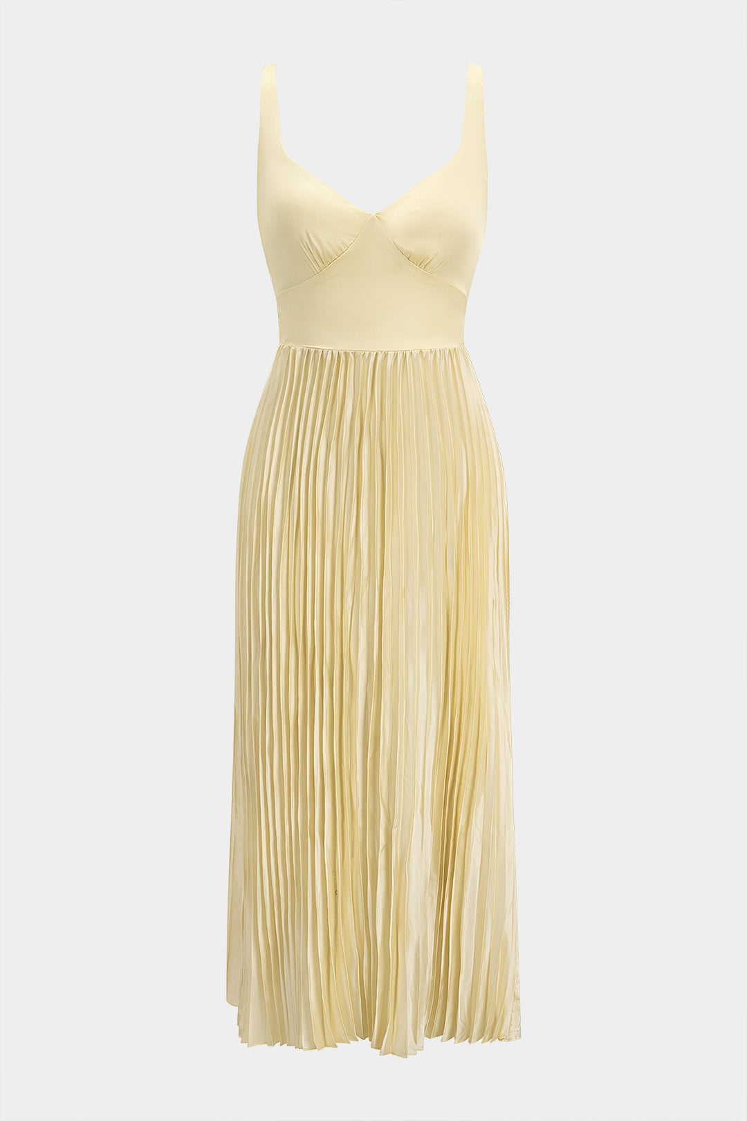 Satin V-Neck Pleated Sleeveless Maxi Dress
