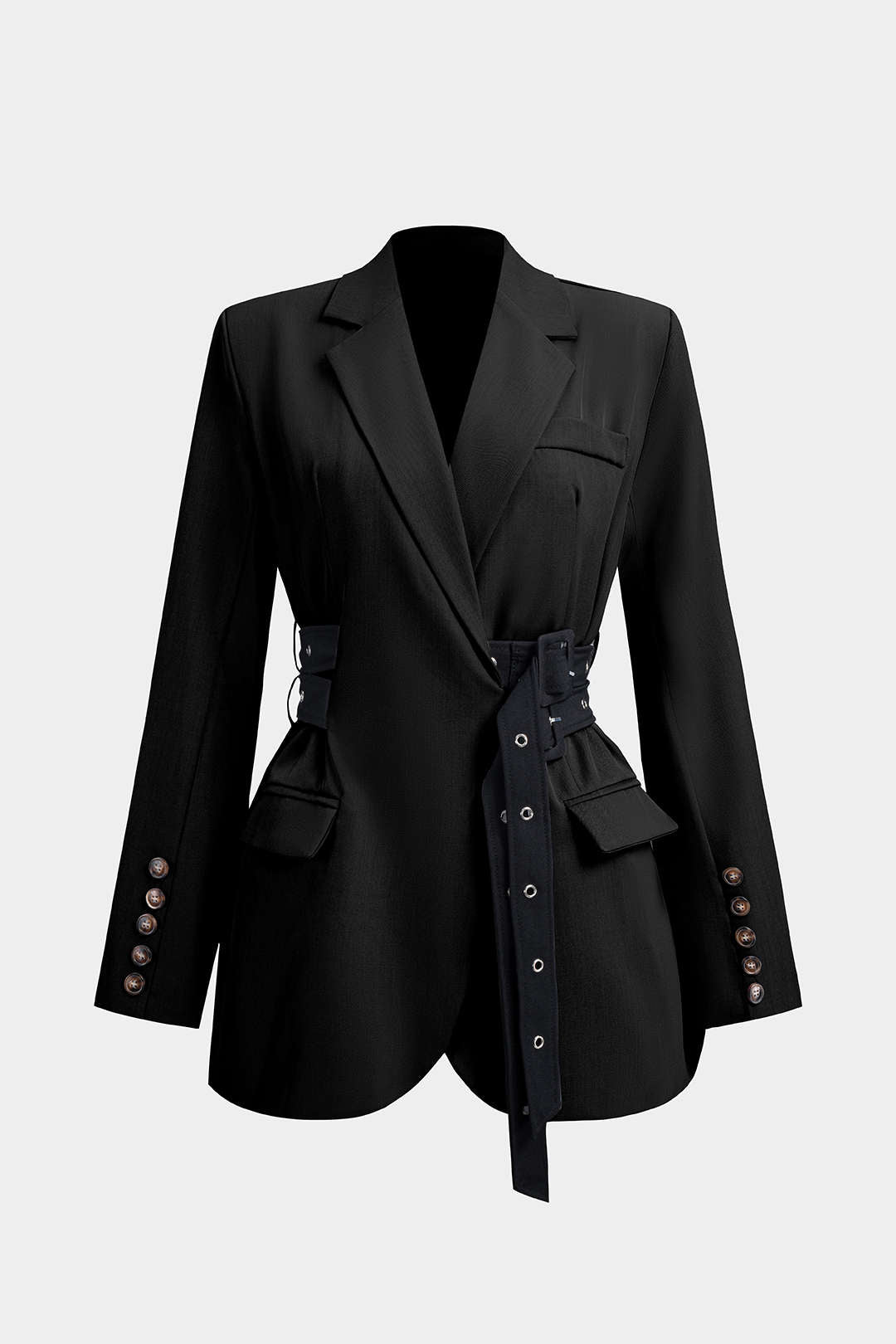 Blazer à manches longues avec ceinture à nouer pour cintrer la taille
