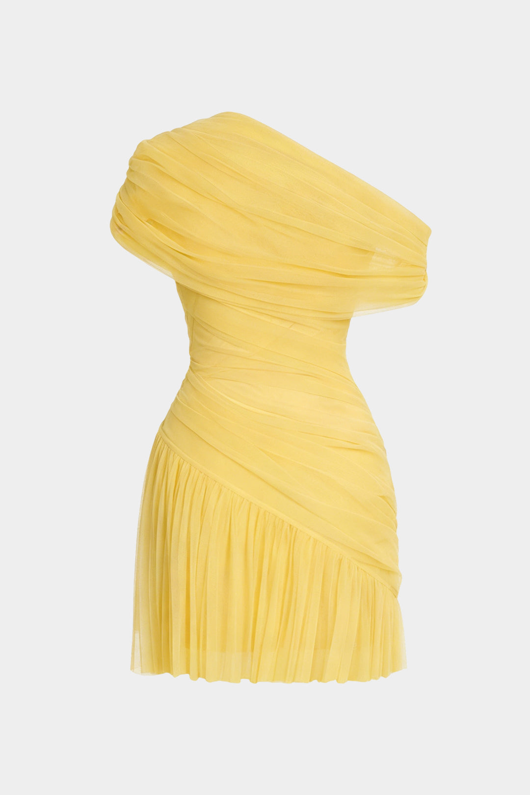 Netz-Minikleid mit einem Schulterträger, asymmetrischer Raffung und ärmellosem Design