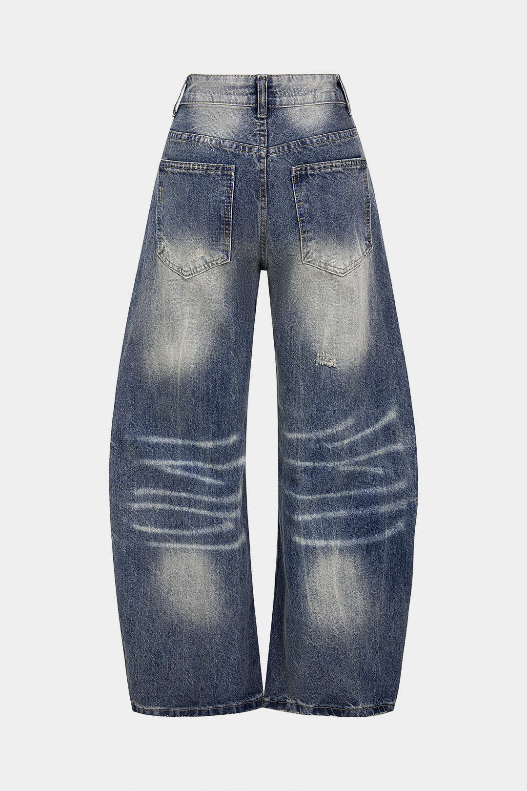 Jean droit asymétrique déchiré taille haute en denim