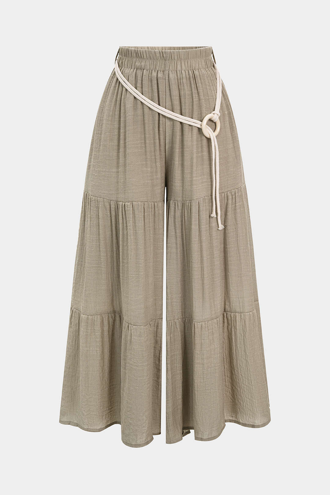 Pantalon large taille haute froncé ceinturé