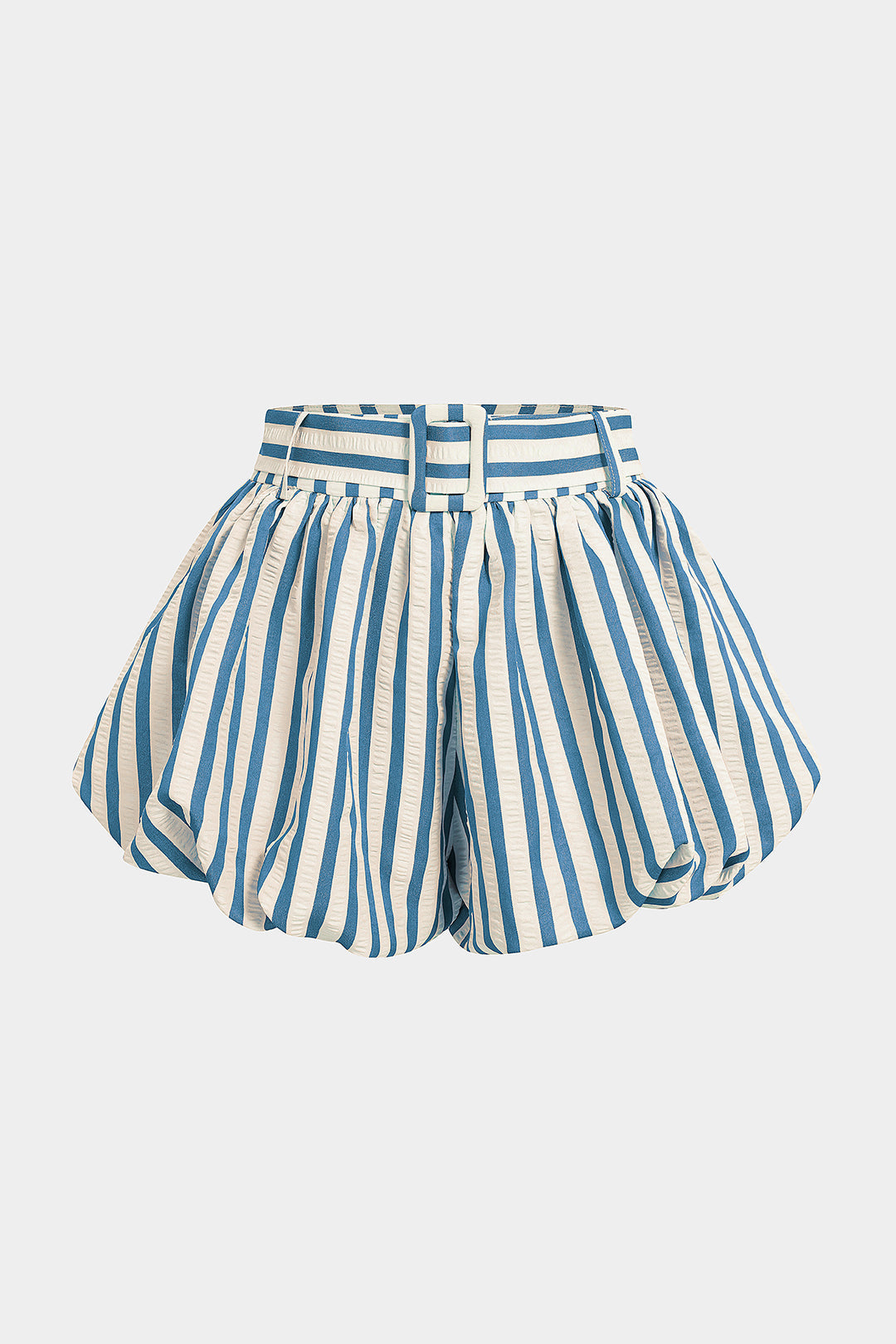 Gestreifte, strukturierte geraffte Shorts