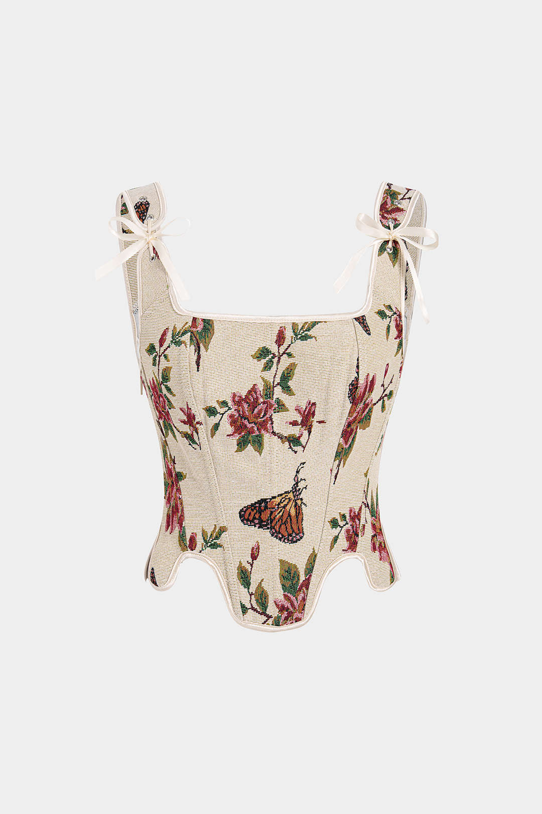 Geblümtes Jacquard Korsett-Tanktop zum Binden