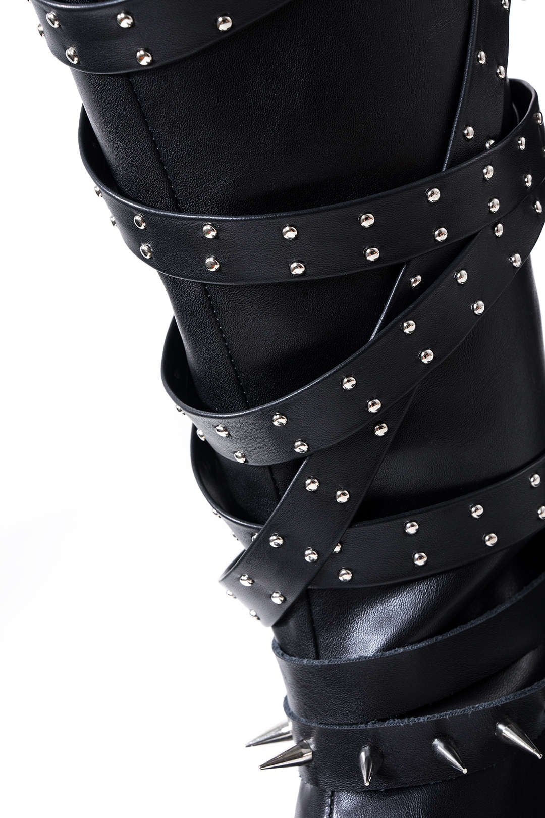 Leather Studded Pointed Toe Knee High Boots