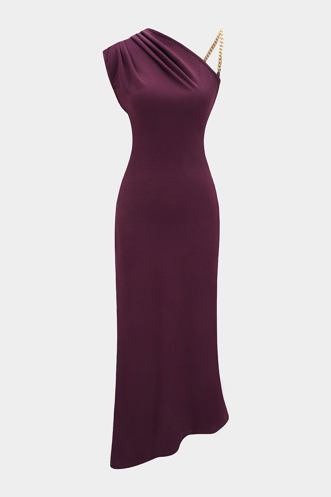 Gerüschtes asymmetrisches Ketten-Slip-Midikleid ohne Ärmel