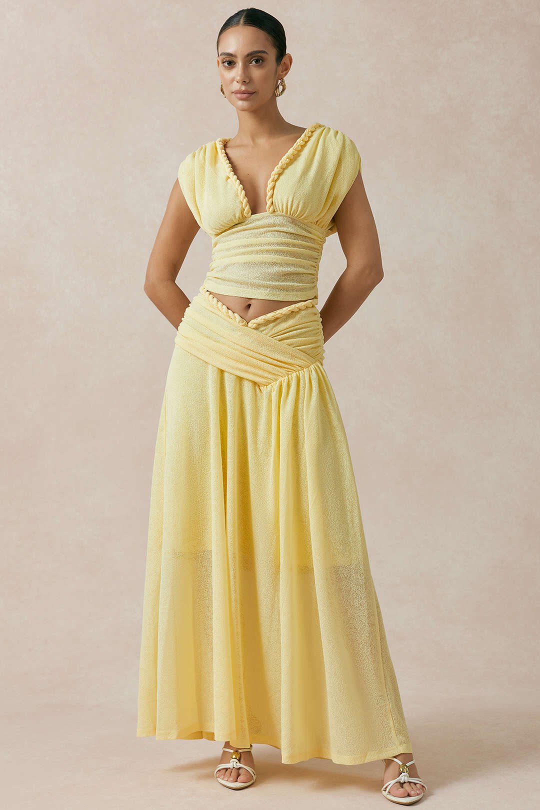 Twist Knot V-Neck Ruched Tank Top And Skirt Set